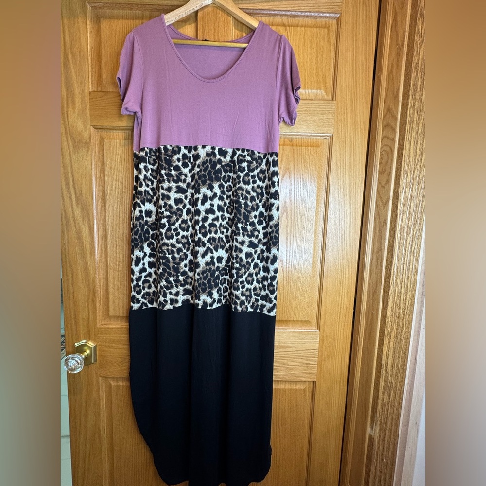 HEIMISH USA Leopard Print Color Block Maxi Dress